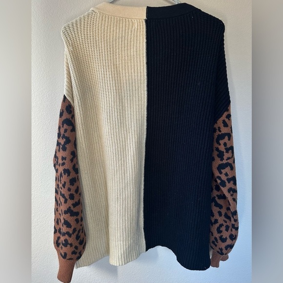 Louise Animal Colorblock Sweater cream black and leopard print size M medium - Picture 7 of 7